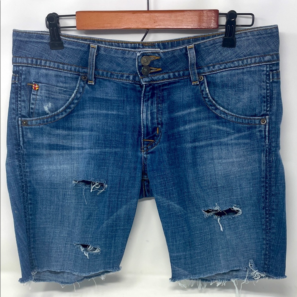 Hudson Jeans Cut-Off Frayed Hem Distressed Blue Jean Shorts Size 30
